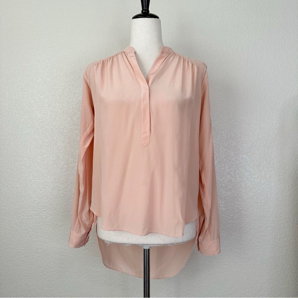 Rebecca Taylor 100% Silk Peach Hi-Low Hem Blouse Top, Sz Medium